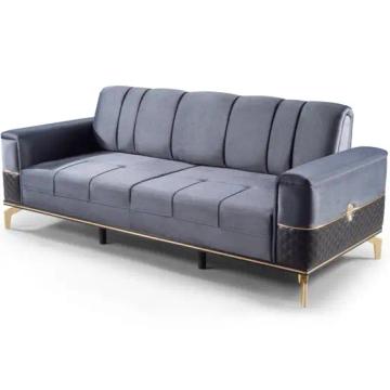 Canapea extensibila cu 3 locuri living – stofa gri, detalii aurii – Extra
