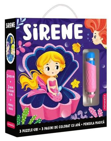 Joc educativ - 3 puzzle-uri + 3 pagini de colorat cu apă + pensula magică - Sirene
