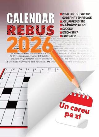 Mini calendar de perete Rebus 2026, format 11x16 cm, 365 file