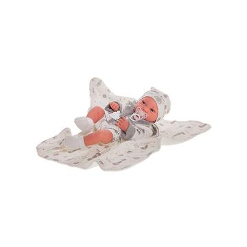 Papusa Bebelus nou nascut fetita cu corp anatomic corect, Pipa cu hainute gri, 42 cm, Antonio Juan