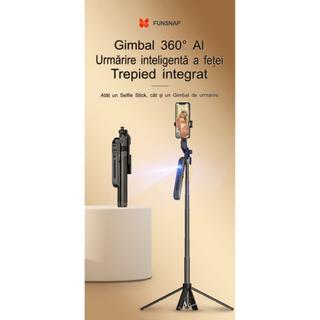 Gimbal inteligent FUNSNAP A6 cu recunoaștere AI, urmărire inteligentă la 360 de grade, suport pentru fotografiere mobilă, live streaming și anti-vibrații