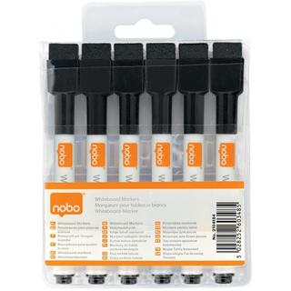 Marker pentru table si flipcharturi, varf rotund 2 mm, burete integrat, mini, 6 buc/cutie, negru NOBO