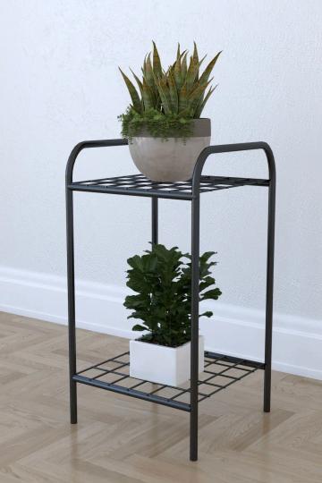 Etajera metal pentru flori 2 rafturi Decor Homs 33 x 60 x 31 cm, negru