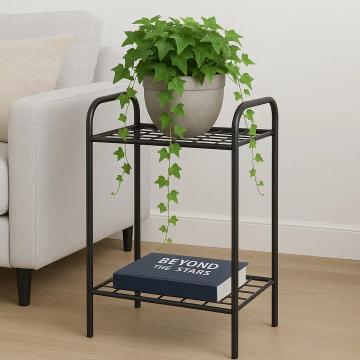 Etajera metal pentru flori 2 rafturi Decor Homs 33 x 60 x 31 cm, negru